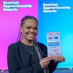 Jennie Emmanuel with her award for foundation apprentice of the year at the scottish apprenticeship awards